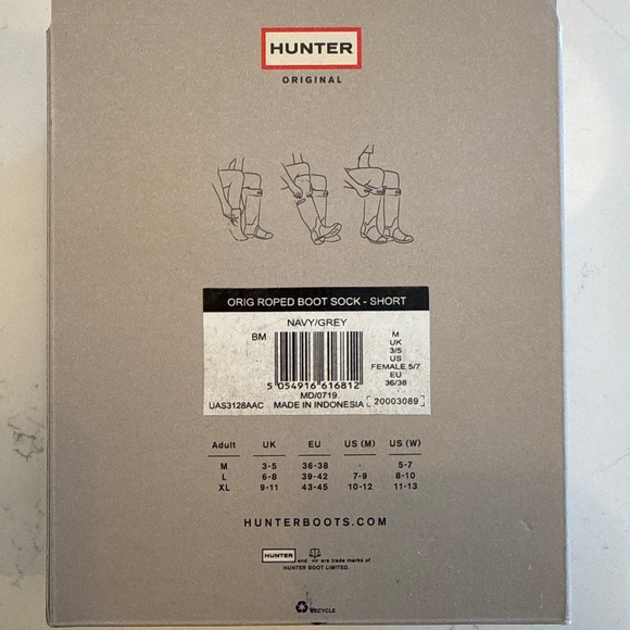 Hunter Original Short Boot Socks, Roped Knit (Navy/Grey), Size M - NWT - Picture 3 of 3